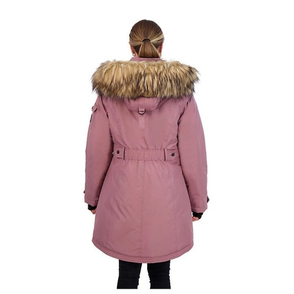 Junior's madden girl faux fur hooded parka coat jacket size Small black D6 - Picture 2 of 4